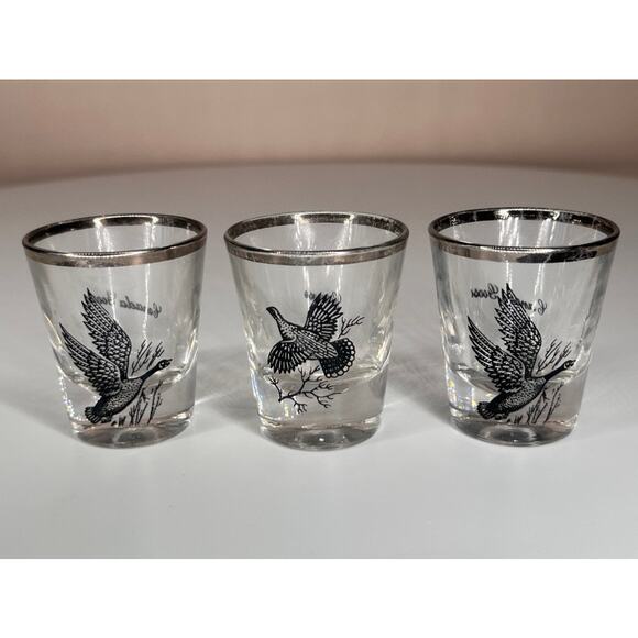 VINTAGE LOT Mid-Century 1950s Platinum Rimmed Federal Shot Glasses Wild Game - Picture 3 of 6